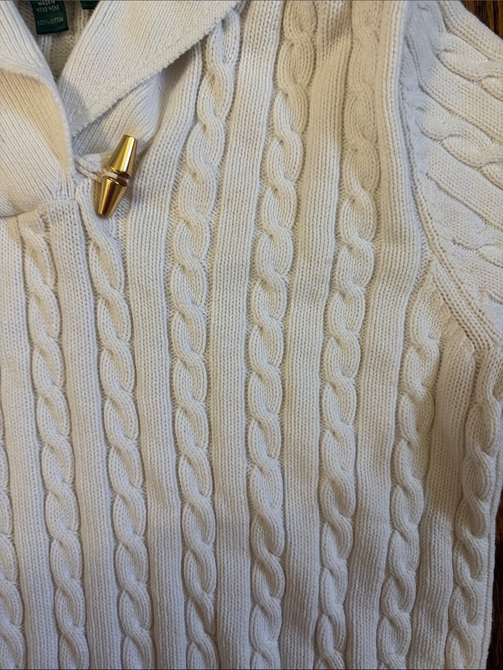 Ralph Lauren Ivory Cable Knit Shawl Collar Sweater with Toggle SZ LP - Picture 3 of 5